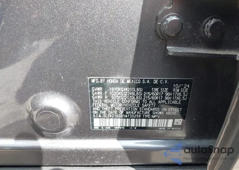 2025 Honda Hr-V 2Wd Lx z USA, uszkodzony, nr VIN 3CZRZ1H30SM730258